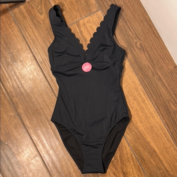 NWT Black Scalloped One-Piece Swimsuit size 2-Accessorize London - Picture 1 of 12
